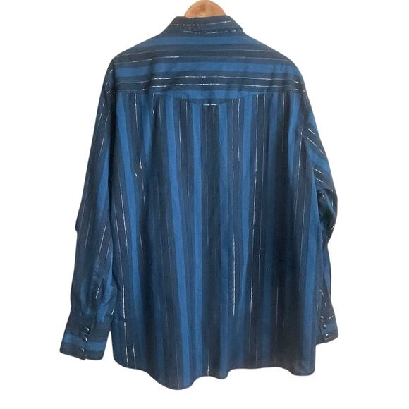 Wrangler Mens Shirt 2X Blue Stripe Metallic Pearl Snap Western Rodeo Cowboy - Picture 3 of 12